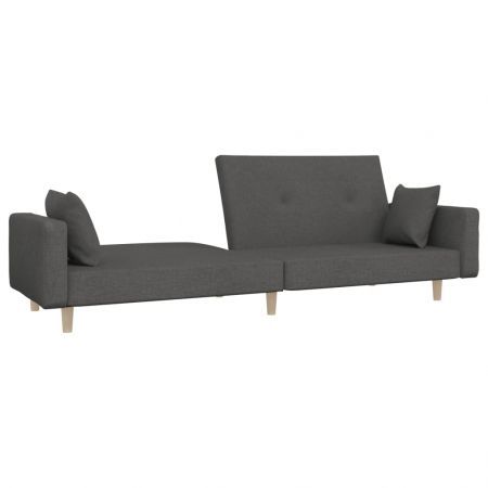 2-Seater Sofa Bed with Two Pillows Dark Grey Fabric