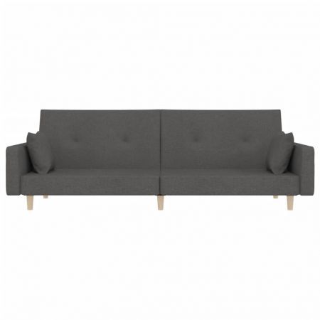 2-Seater Sofa Bed with Two Pillows Dark Grey Fabric