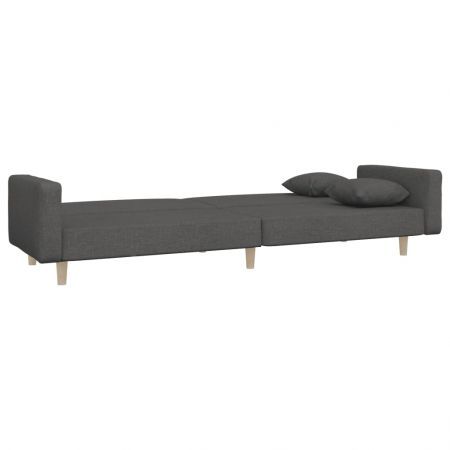 2-Seater Sofa Bed with Two Pillows Dark Grey Fabric