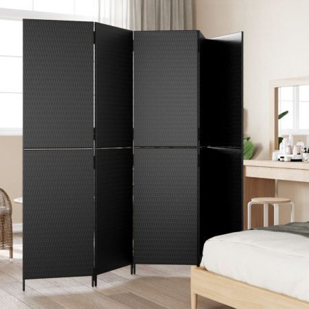 Room Divider 5 Panels Black Poly Rattan