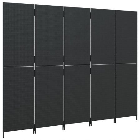 Room Divider 5 Panels Black Poly Rattan