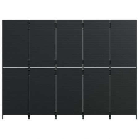 Room Divider 5 Panels Black Poly Rattan