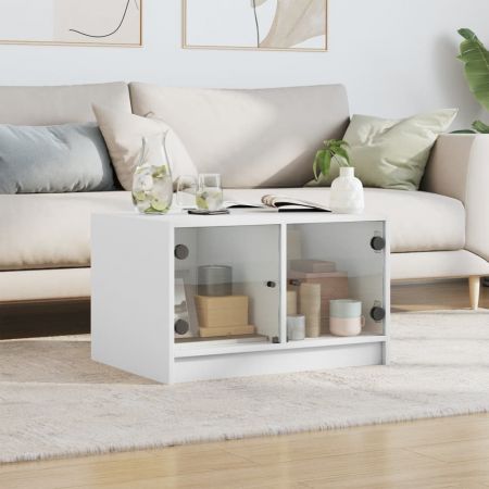 Coffee Table with Glass Doors White 68x50x42 cm