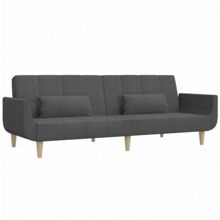 2-Seater Sofa Bed with Two Pillows Dark Grey Fabric