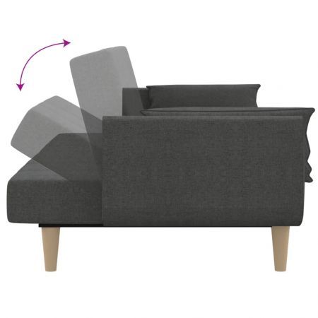 2-Seater Sofa Bed with Two Pillows Dark Grey Fabric