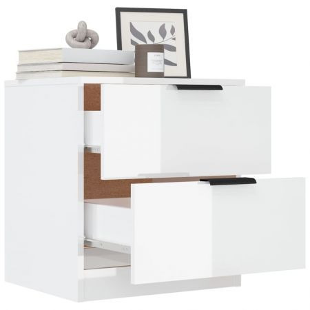 Bedside Cabinets 2 pcs High Gloss White Engineered Wood