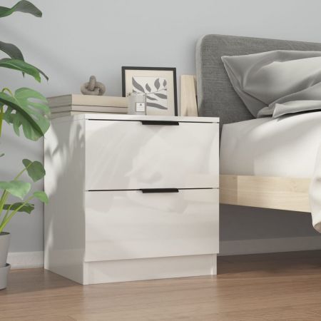 Bedside Cabinets 2 pcs High Gloss White Engineered Wood