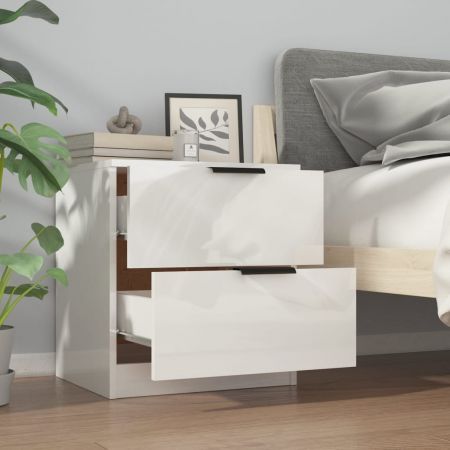 Bedside Cabinets 2 pcs High Gloss White Engineered Wood