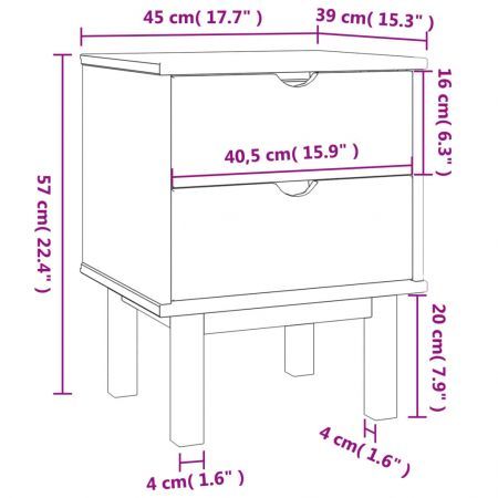 Bedside Cabinet OTTA Brown&White 45x39x57cm Solid Wood Pine