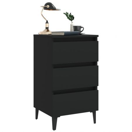 Bed Cabinet with Metal Legs Black 40x35x69 cm