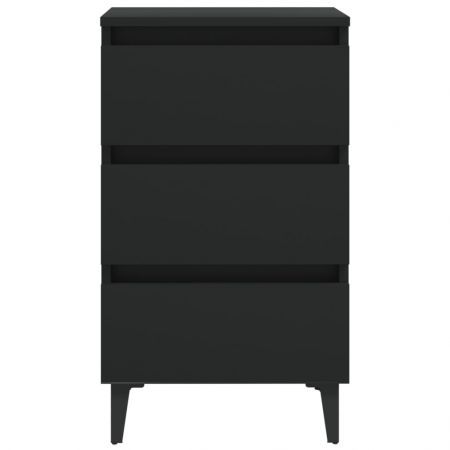 Bed Cabinet with Metal Legs Black 40x35x69 cm