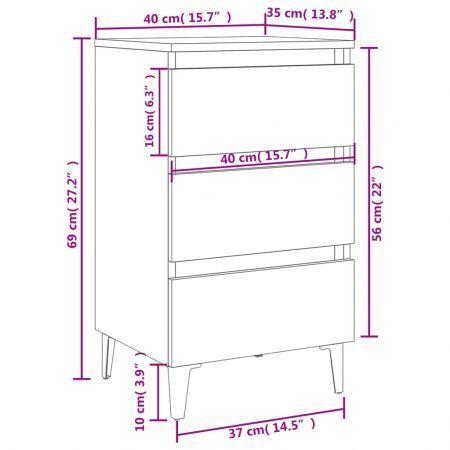 Bed Cabinet with Metal Legs Black 40x35x69 cm