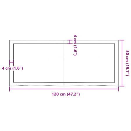 Table Top Dark Brown 120x50x6 cm Treated Solid Wood Oak