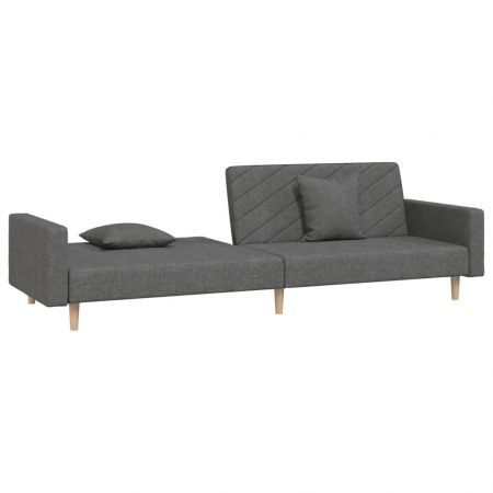 2-Seater Sofa Bed with Two Pillows Dark Grey Fabric