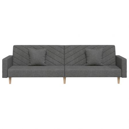 2-Seater Sofa Bed with Two Pillows Dark Grey Fabric