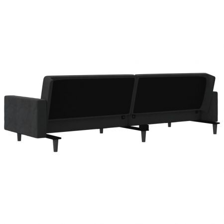 2-Seater Sofa Bed with Two Pillows Black Velvet