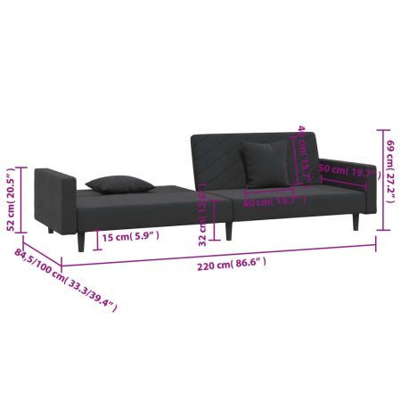 2-Seater Sofa Bed with Two Pillows Black Velvet