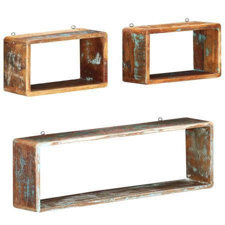 3 Piece Wall Cube Shelf Set Solid Reclaimed Wood