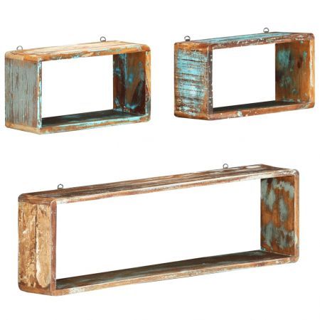 3 Piece Wall Cube Shelf Set Solid Reclaimed Wood