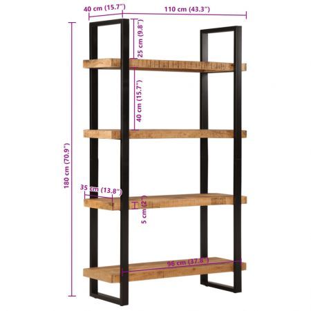 Bookcase 4-Tier 110x40x180 cm Solid Wood Mango and Iron