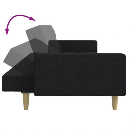 2-Seater Sofa Bed with Footstool Black Fabric