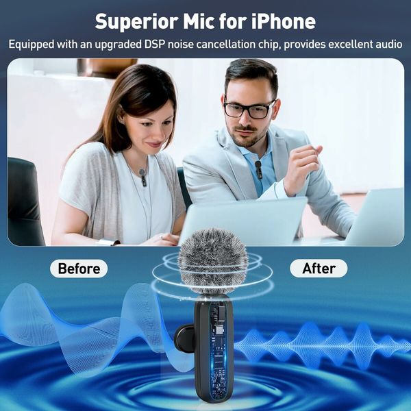 Wireless Lavalier Microphone for iPhone Recording Clip-on Mini Mic for iPhone/for iPad Video Recording with Rotatable Clip&Denoise Recording,Portable Mic Set for Content Creators