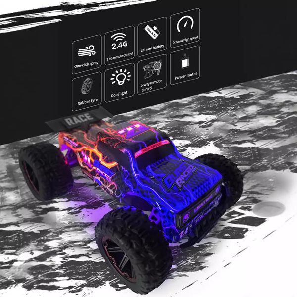 1:16 Gesture RC Monster Trucks 4WD All Terrain 2 LiPo Batteries Outdoor Play Lights Spray Long Range Boys Girls Gift