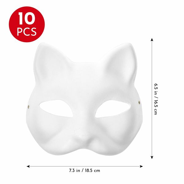 10PCS Cat Mask Therian Masks White Cat Masks Dress Up Masks DIY White Masks Cosplay Masks Costume Party Favors