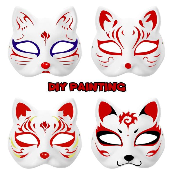 10PCS Cat Mask Therian Masks White Cat Masks Dress Up Masks DIY White Masks Cosplay Masks Costume Party Favors