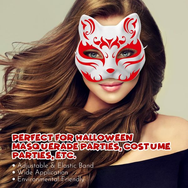 10PCS Cat Mask Therian Masks White Cat Masks Dress Up Masks DIY White Masks Cosplay Masks Costume Party Favors