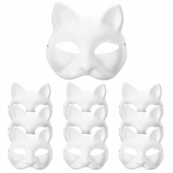 10PCS Cat Mask Therian Masks White Cat Masks Dress Up Masks DIY White Masks Cosplay Masks Costume Party Favors