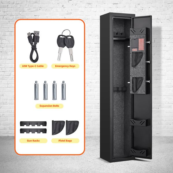 Steel Gun Safe Box Case 4 Rifles Cabinet 6 Pistols Holder Firearm Locker with LED Home Storage Security Lockbox Heavy Duty Organizer Digital Keypad