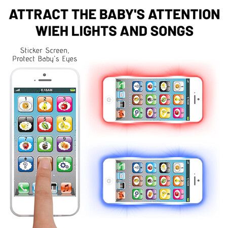 Toy Learning Play Cell Phone with 8 Functions and Dazzling Lights Interactive Toy for Boys Girls Age 3 4 5, White