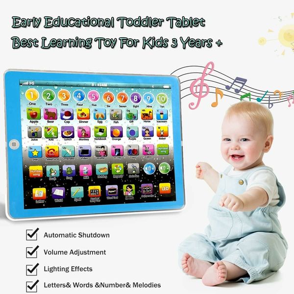 Kids Tablet Learning Pad Toddler Tablet with ABC Word Song Music Number Electronic Interactive Toy for Educational Preschool Boys and Girls 3 4 5 Years Old, Blue