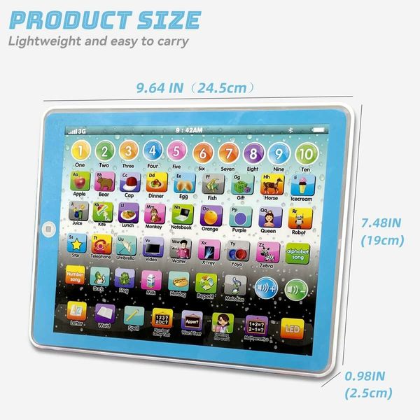 Kids Tablet Learning Pad Toddler Tablet with ABC Word Song Music Number Electronic Interactive Toy for Educational Preschool Boys and Girls 3 4 5 Years Old, Blue