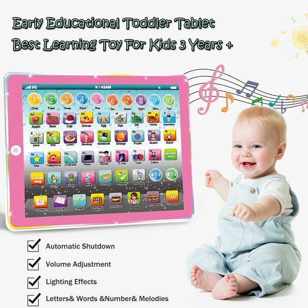 Kids Tablet Learning Pad Toddler Tablet with ABC Word Song Music Number Electronic Interactive Toy for Educational Preschool Boys and Girls 3 4 5 Years Old, Pink