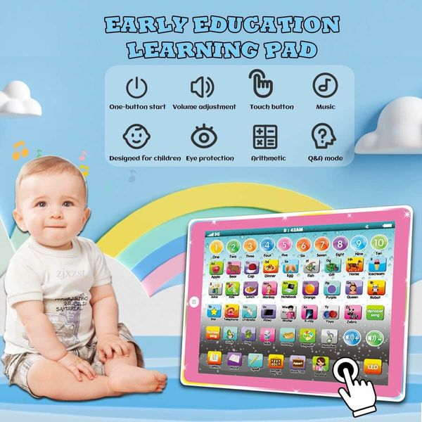 Kids Tablet Learning Pad Toddler Tablet with ABC Word Song Music Number Electronic Interactive Toy for Educational Preschool Boys and Girls 3 4 5 Years Old, Pink