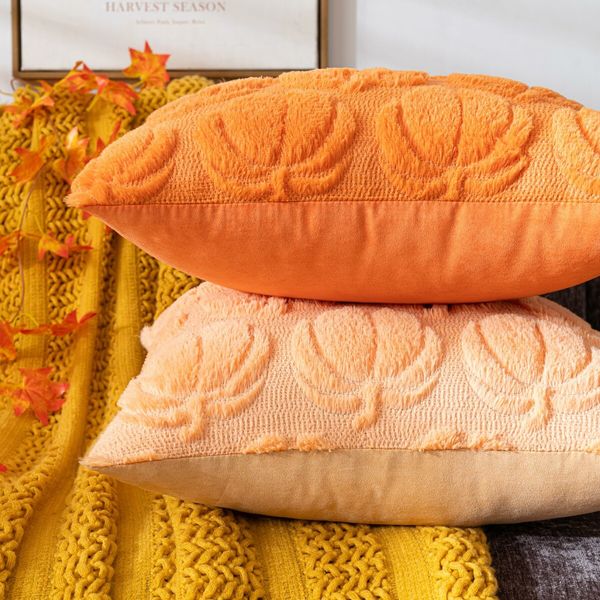 Pumpkin Fall Decorative Throw Pillow Covers,Set of 2 Rust Red Soft Faux Fur Pillow Covers,Fluffy Plush Accent Pillow Cases (Orange,45 x 45cm)