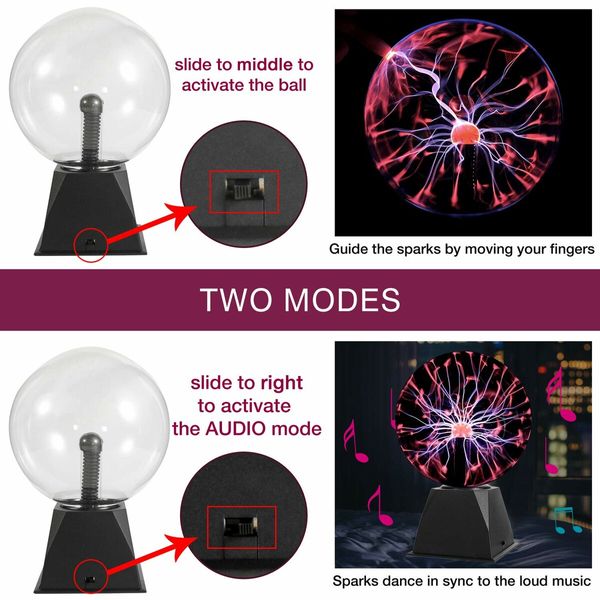 Magic Plasma Ball Lamp 8INCH Touch & Sound Sensitive Interactive USB Powered Plasma Lamp Nebula Sphere Globe