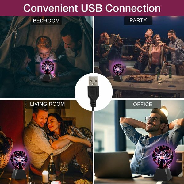 Magic Plasma Ball Lamp 8INCH Touch & Sound Sensitive Interactive USB Powered Plasma Lamp Nebula Sphere Globe