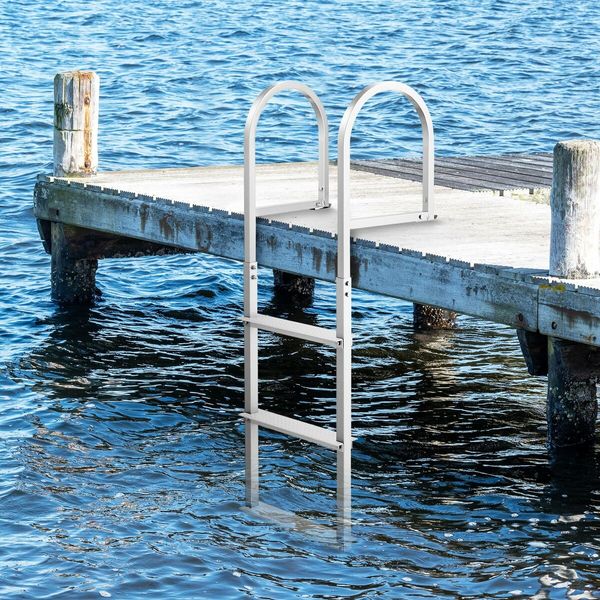 3-Step Boat Dock Pool Ladder Removable Aluminium Stairs Pontoon Deck Boarding Steps 227kg Load Inground Swim Pools Safety Handrail Non Slip