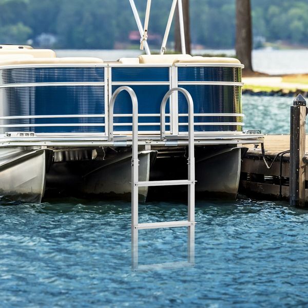 3-Step Boat Dock Pool Ladder Removable Aluminium Stairs Pontoon Deck Boarding Steps 227kg Load Inground Swim Pools Safety Handrail Non Slip