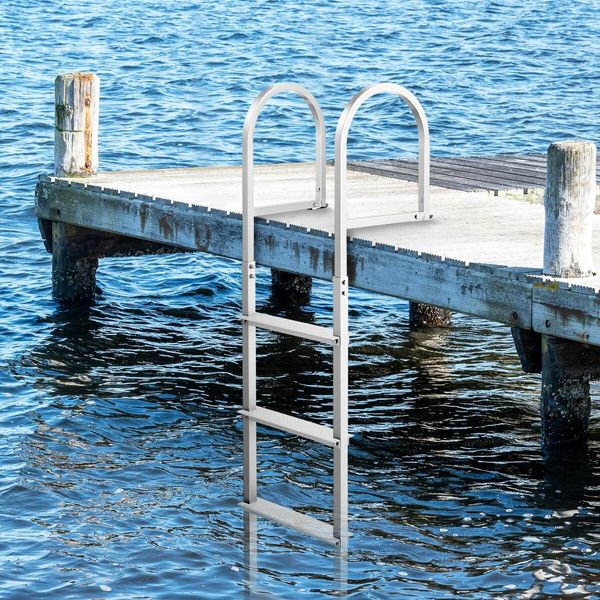 4-Step Boat Dock Pool Ladder Removable Aluminium Stairs Pontoon Deck Boarding Steps 227kg Load Inground Swim Pools Safety Handrail Non Slip