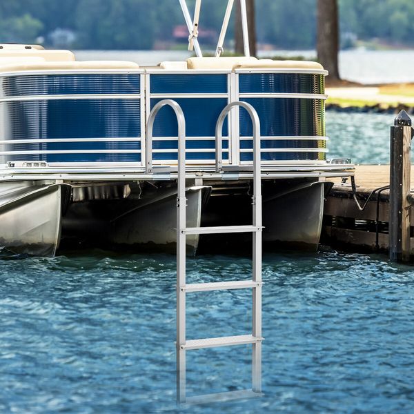 4-Step Boat Dock Pool Ladder Removable Aluminium Stairs Pontoon Deck Boarding Steps 227kg Load Inground Swim Pools Safety Handrail Non Slip