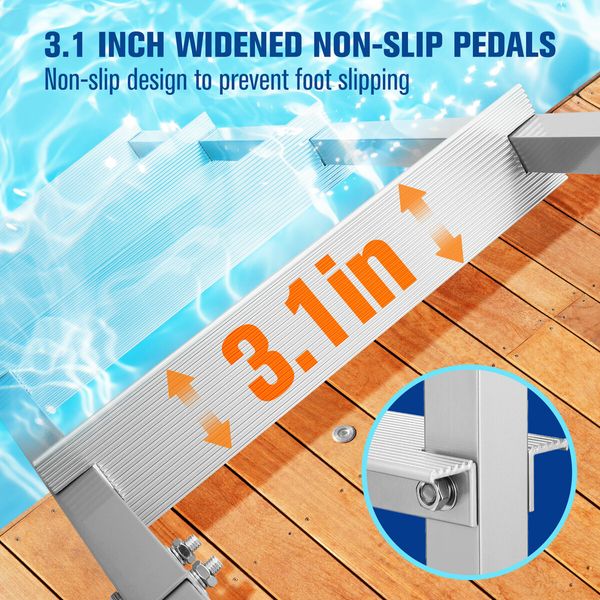 4-Step Boat Dock Pool Ladder Removable Aluminium Stairs Pontoon Deck Boarding Steps 227kg Load Inground Swim Pools Safety Handrail Non Slip