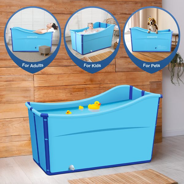 Large Foldable Bath Tub Bathroom Soaking Freestanding Plastic Portable Collapsible Modern Shower Bathtub for Baby Children Adult Blue