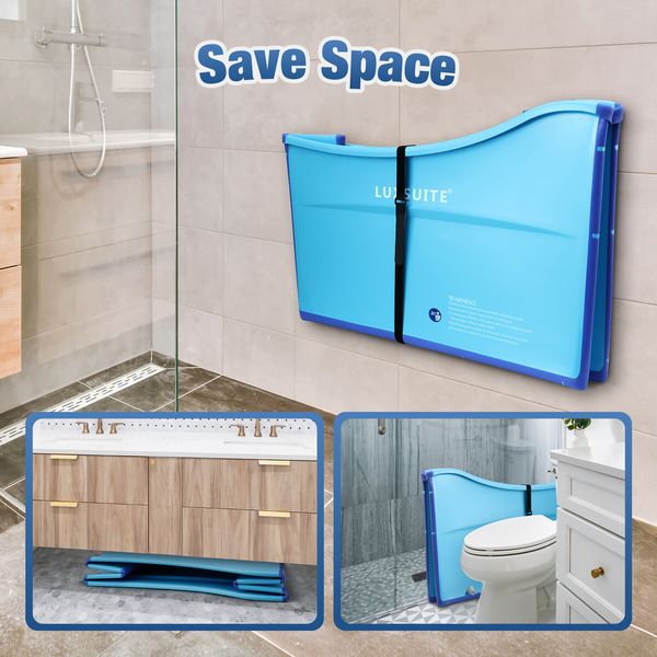 Large Foldable Bath Tub Bathroom Soaking Freestanding Plastic Portable Collapsible Modern Shower Bathtub for Baby Children Adult Blue