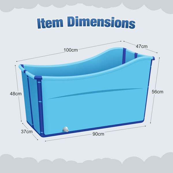 Large Foldable Bath Tub Bathroom Soaking Freestanding Plastic Portable Collapsible Modern Shower Bathtub for Baby Children Adult Blue