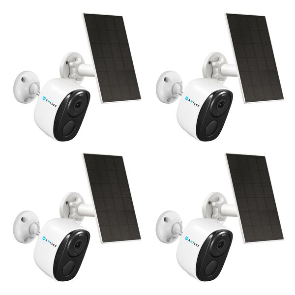 Wireless Security Camera*4 Home CCTV House Indoor Outdoor WiFi Surveillance System Waterproof with Solar Panel Battery