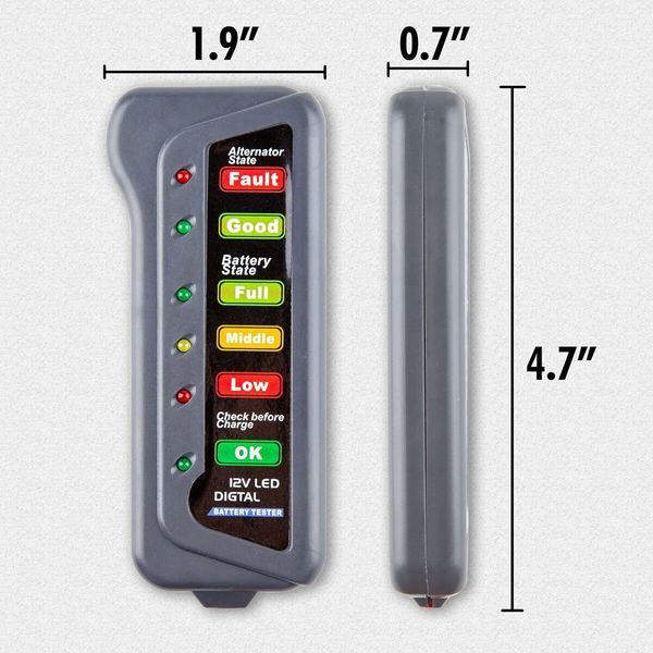 12V Car Battery Alternator Tester, Test Battery Condition and Alternator Charging, LED Indication